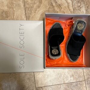 Sole Society Black Women's Sandals with Woven Trim